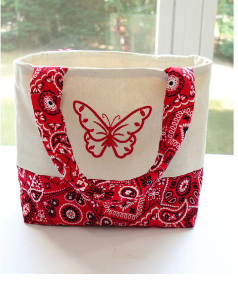 Tote bag - Embroidered butterfly canvas tote bag