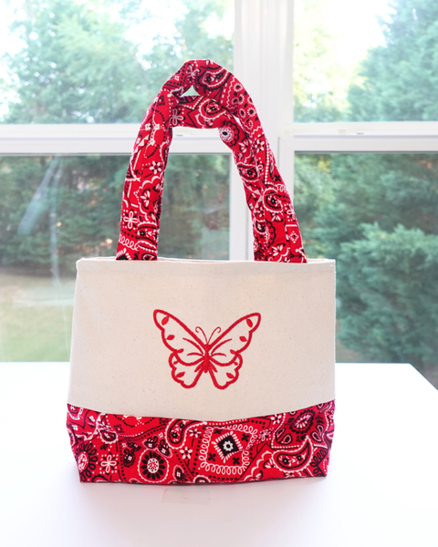 Tote bag - Embroidered butterfly canvas tote bag